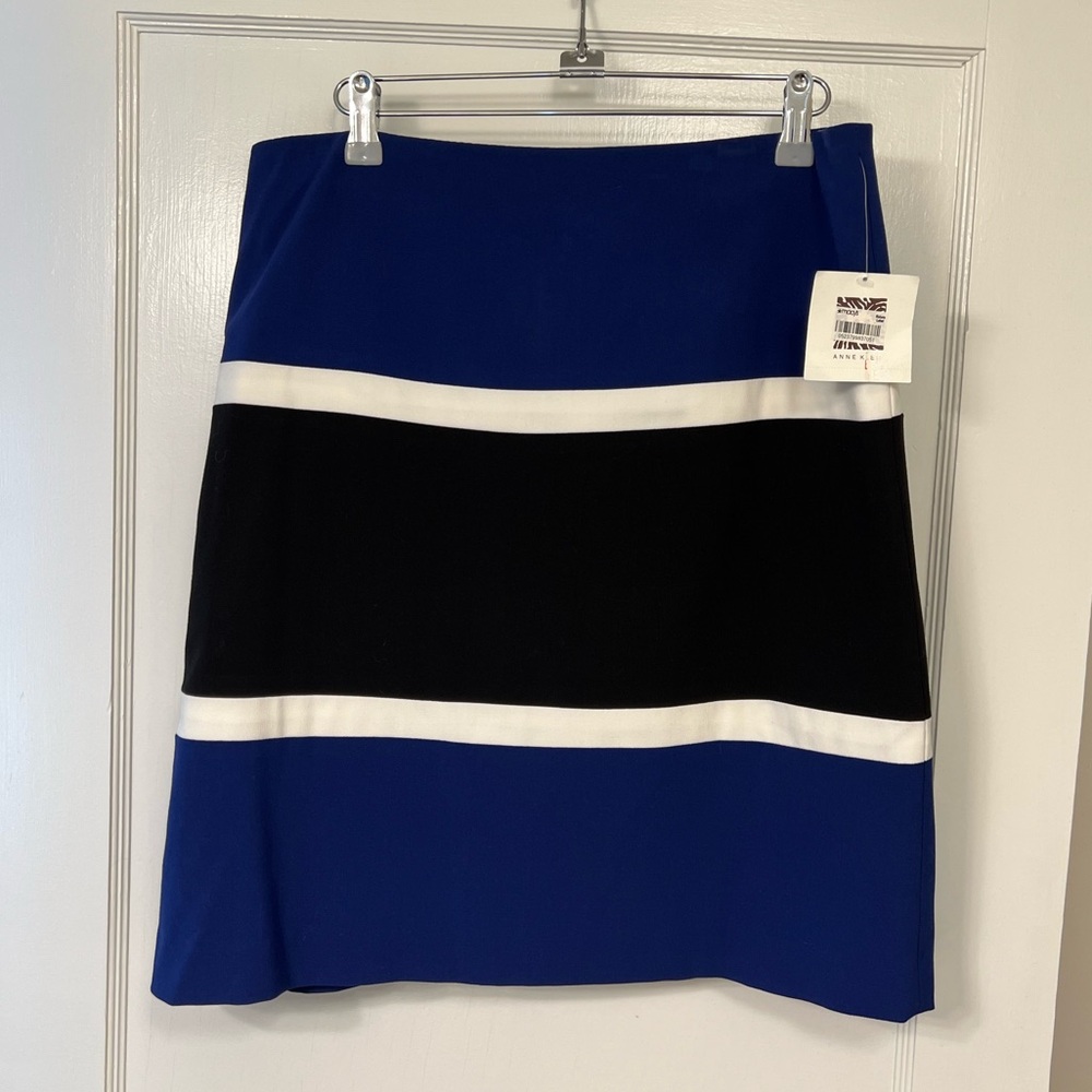 ANNE KLEIN Blue Black White Striped Skirt Size 8